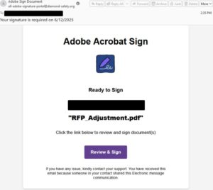 Umgehung von MFA: Ein Köder mit enthaltener Phishing-URL, bei dem Adobe imitiert wird