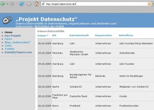 Screenshot von http://projekt-datenschutz.de/ am 02.11.2009